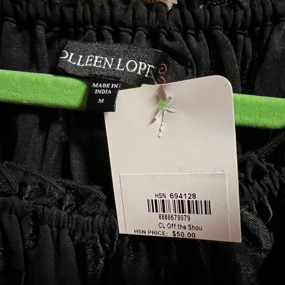 Colleen Lopez MED Black Semi Sheer Burnout Convertible Neck Blouson Top Ties NWT - Picture 6 of 9